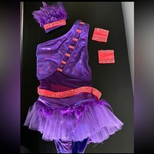 Dance costume with stones, arm bands, hairpiece, Purple/pink sz CL